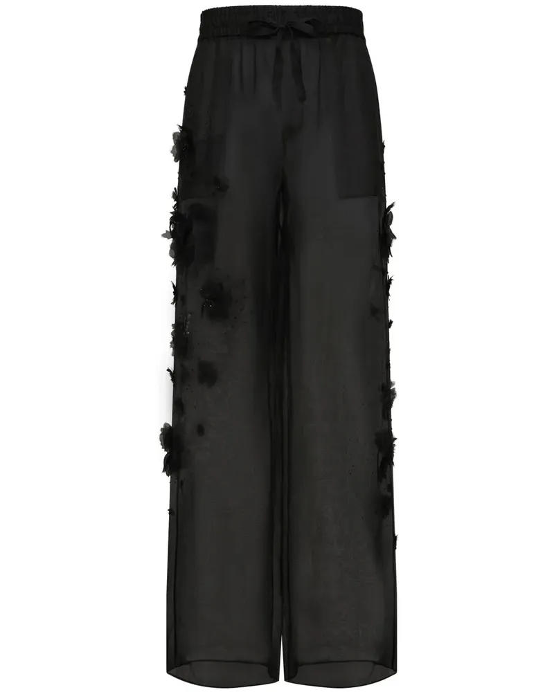 Dolce & Gabbana Seidenhose mit Blumenapplikation - Schwarz Schwarz