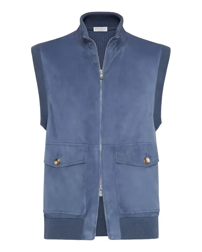Brunello Cucinelli suede ribbed-trim gilet - Blau Blau
