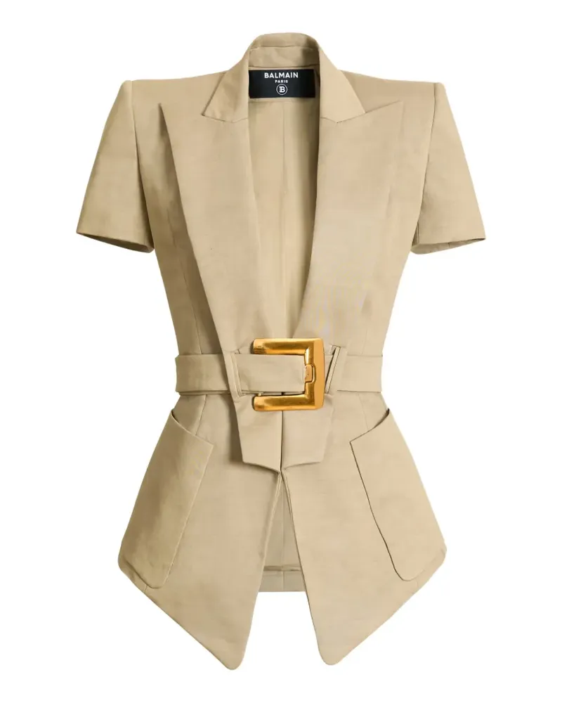 Balmain Anthem Gabardine-Jacke mit Gürtel - Nude Nude