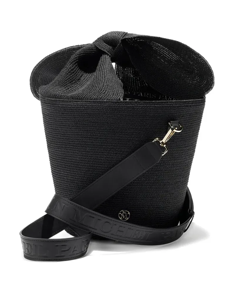 Maison Michel Barbara Stroh-Beuteltasche mit Schleifendetail - Schwarz Schwarz