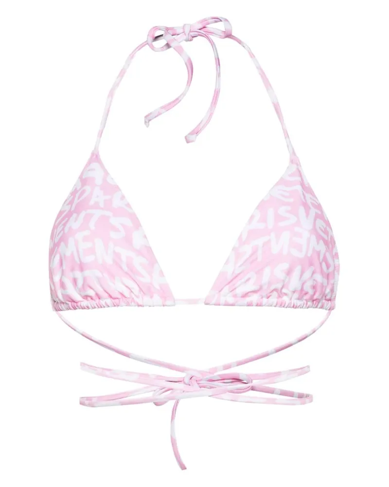 VETEMENTS logo-print halterneck bikini top Rosa