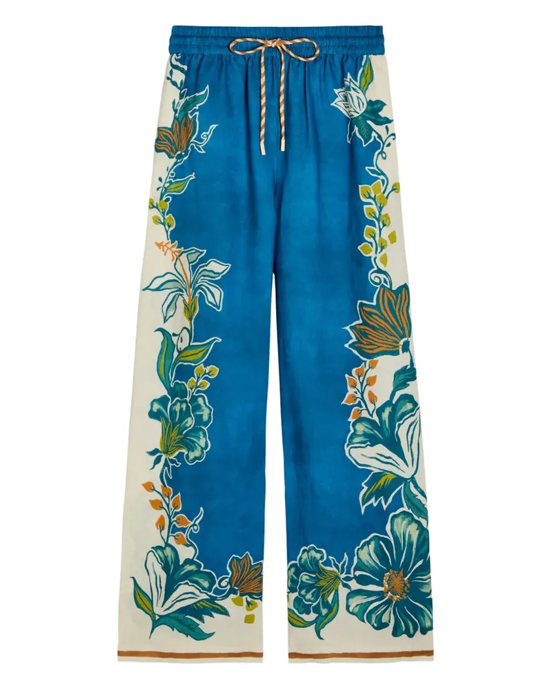 ALEMAIS Luca floral-print wide-leg linen trousers - Blau Blau