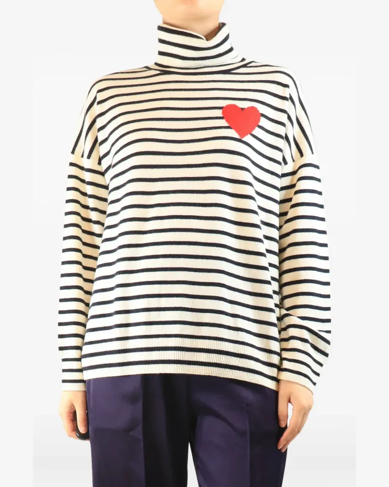 Chinti & Parker heart-patch striped roll-neck sweater - Nude Nude