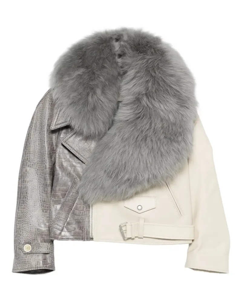 Marni Jacke in Reptil-Optik mit Pelzkragen - Grau Grau