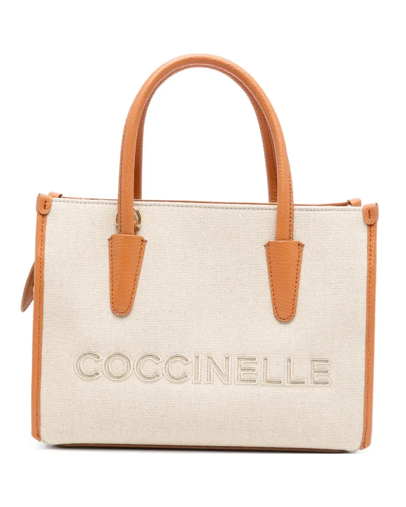 Coccinelle logo-embroidered leather-trim tote bag - Nude Nude