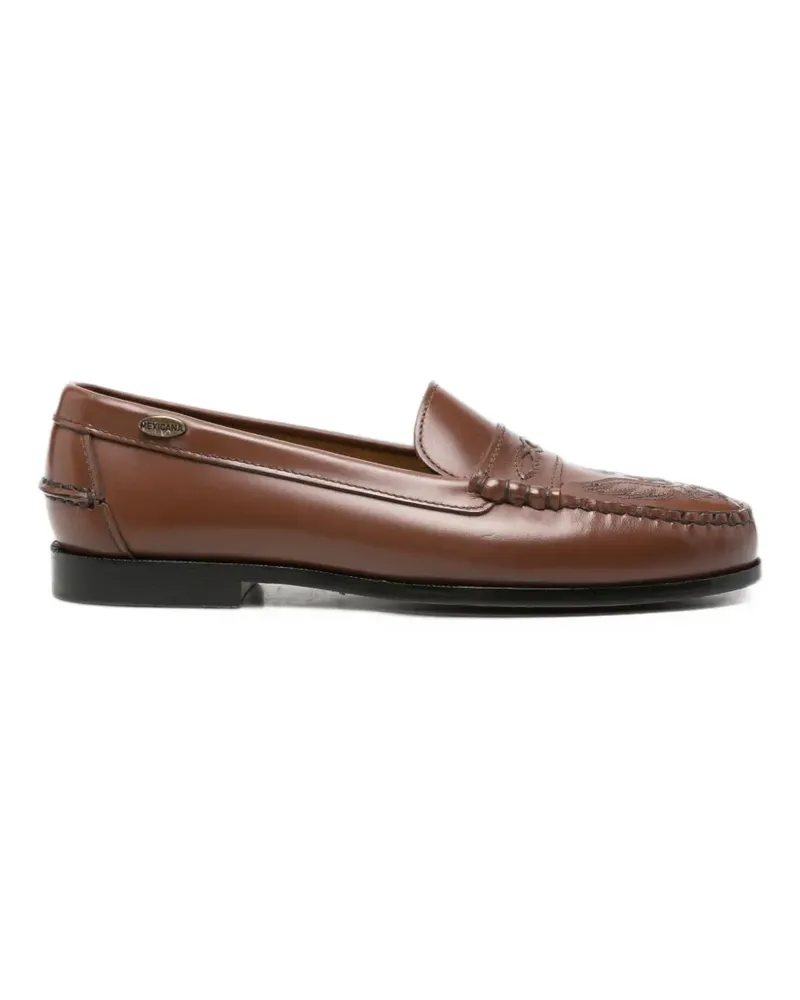 Mexicana embroidered-detail leather loafers - Braun Braun
