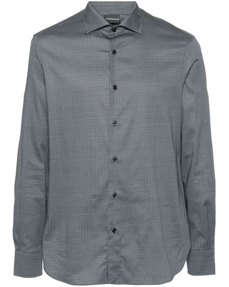 Emporio Armani Popeline-Hemd mit geometrischem Print - Blau Blau