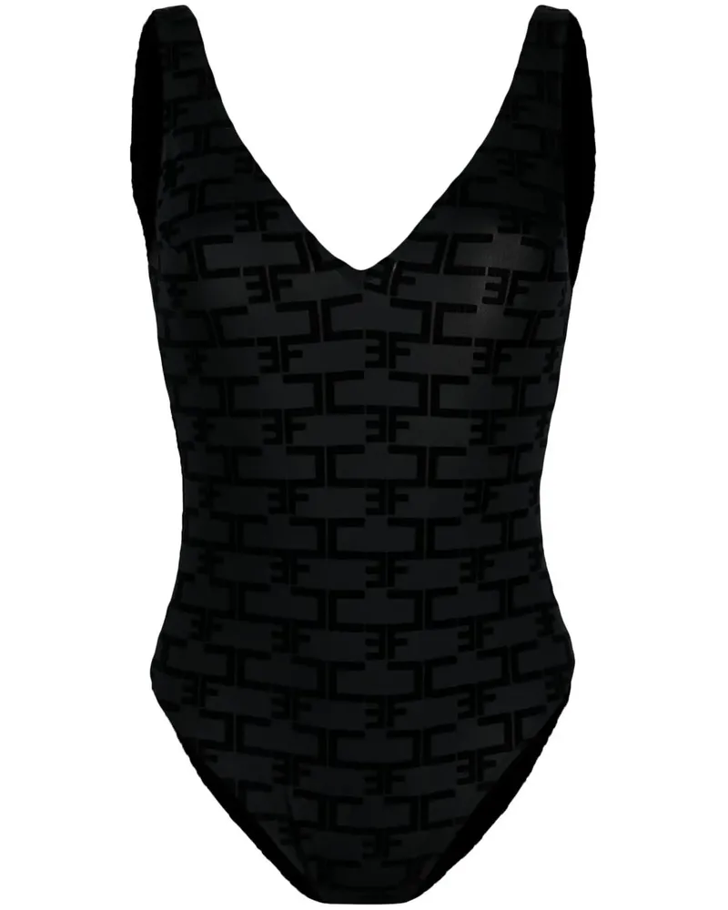 Elisabetta Franchi Badeanzug mit Logo-Print - Schwarz Schwarz