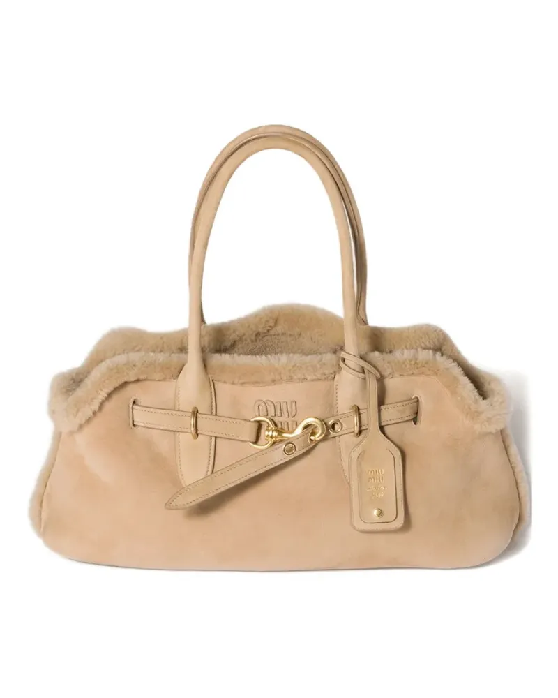 Miu Miu Aventure shearling tote bag - Braun Braun