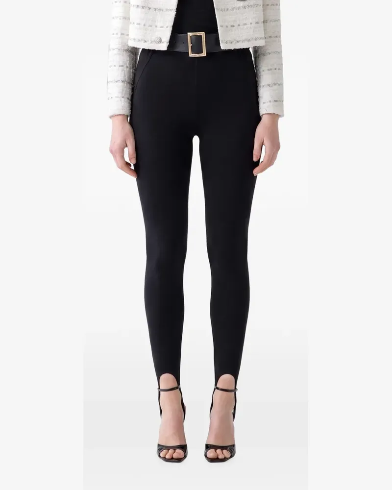 Self-Portrait black knit stirrup leggings - Schwarz Schwarz
