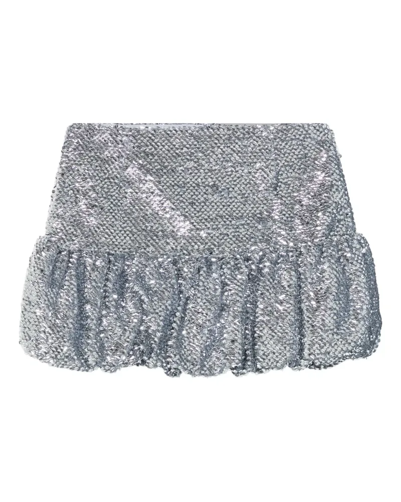 16ARLINGTON Pailletten-Minirock mit Ballonsaum - Silber Silber