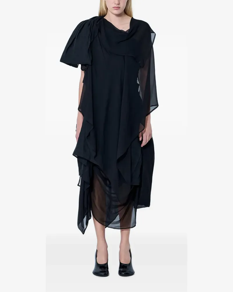 Yohji Yamamoto Asymmetrisches Midikleid im Layering-Look - Schwarz Schwarz