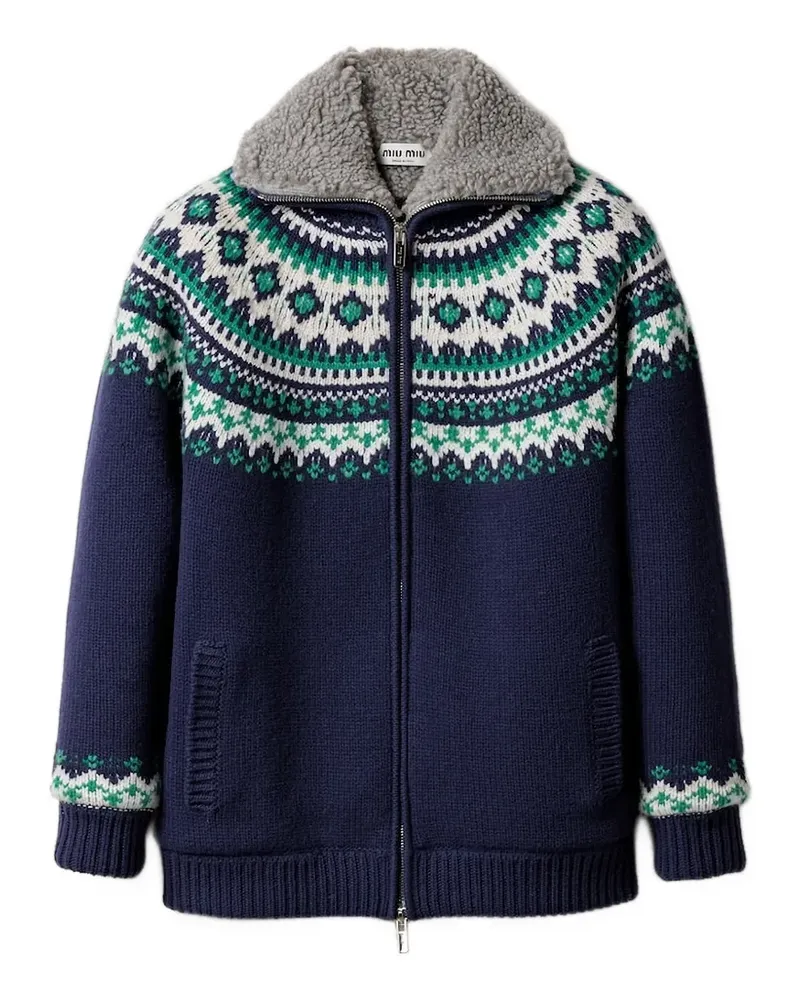 Miu Miu Wollcardigan mit Fair-Isle-Muster - Blau Blau