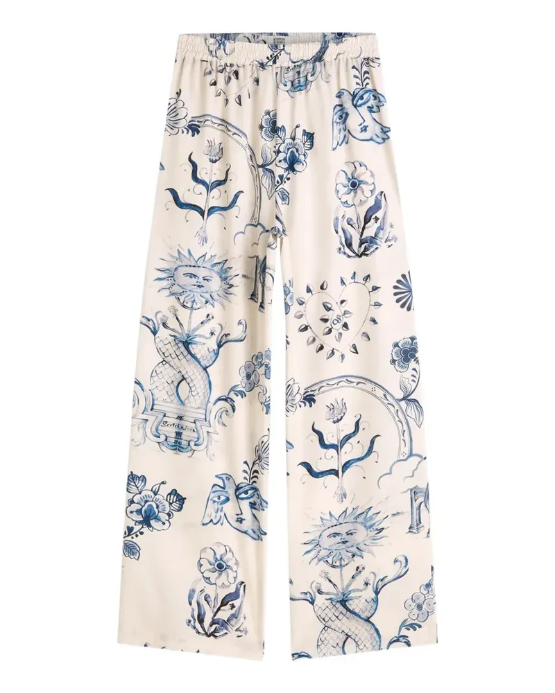 Scotch&Soda x Royal Delft graphic-print wide-leg trousers - Nude Nude