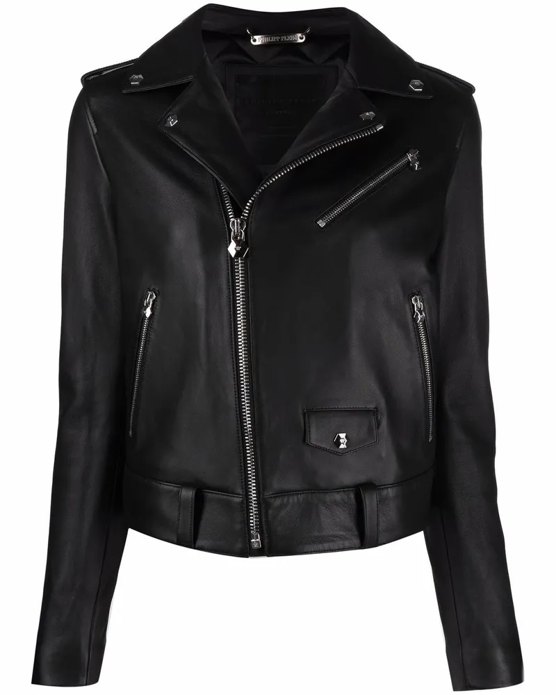Philipp Plein Bikerjacke aus Leder - Schwarz Schwarz