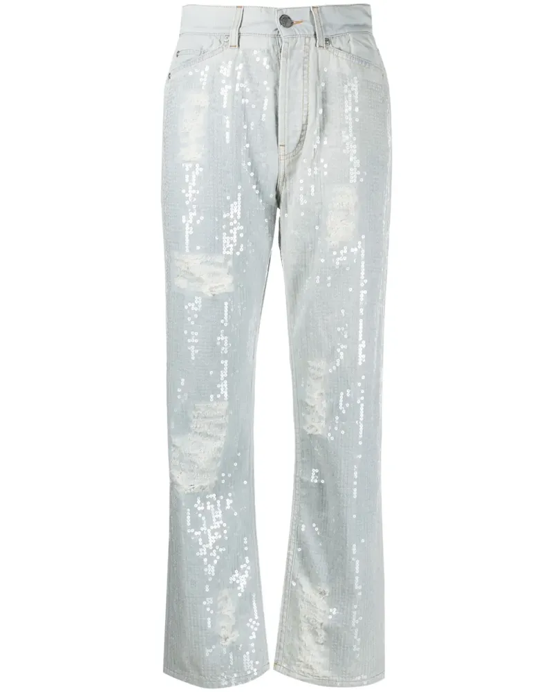 Palm Angels Straight-Leg-Jeans mit Pailletten - Blau Blau