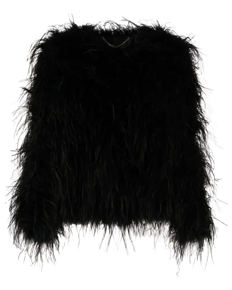 NISSA Cropped-Jacke mit Straußenfedern - Schwarz Schwarz