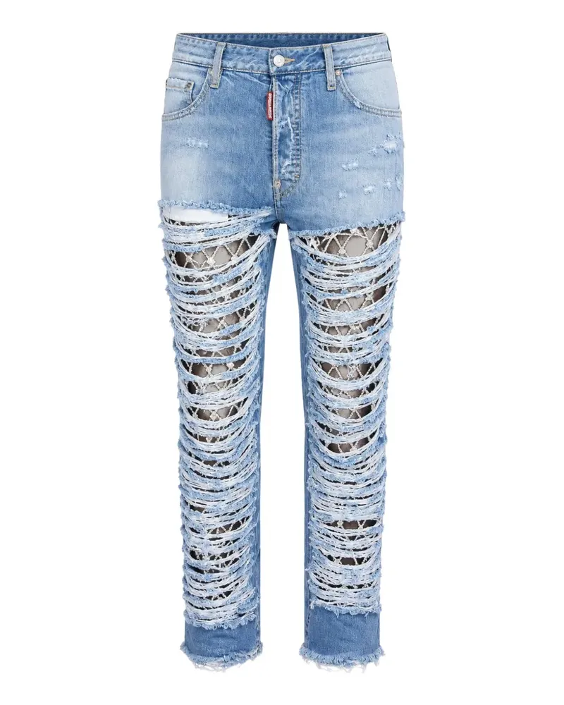 Dsquared2 642 super-destroyed rhinestone-embellished jeans - Blau Blau