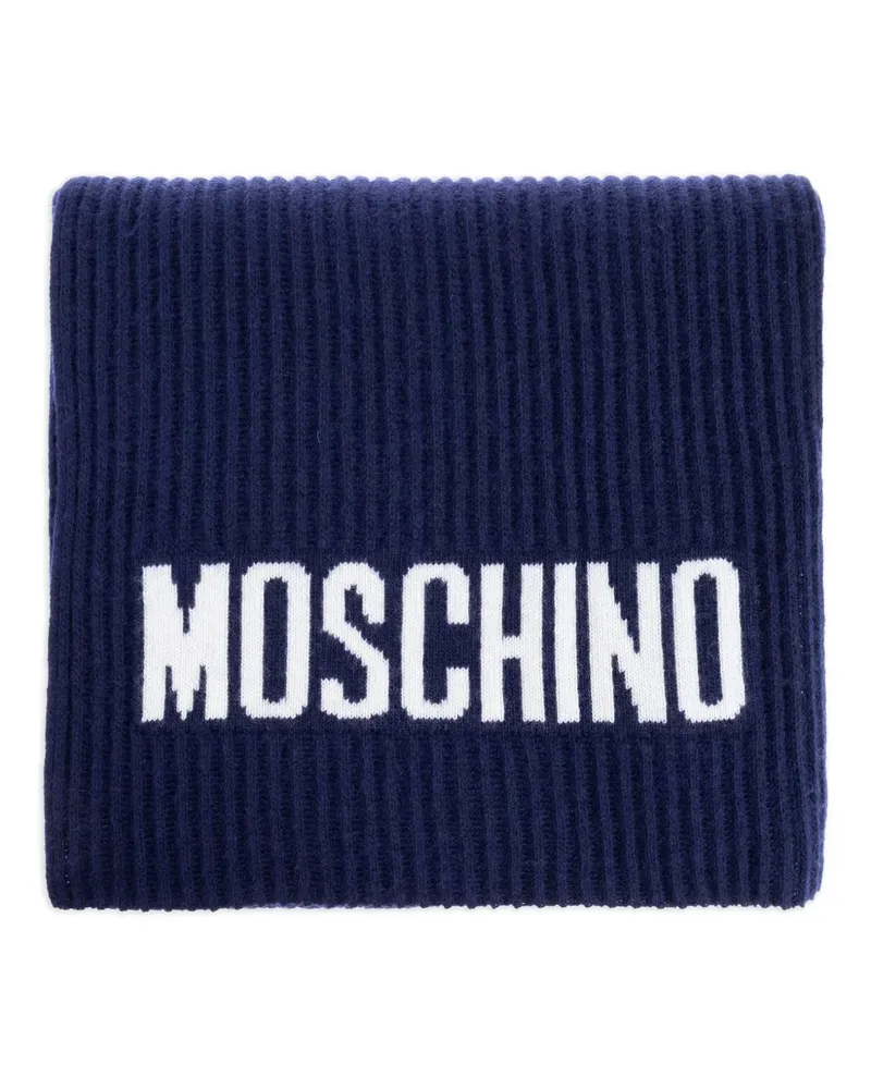 Moschino Gerippter Schal mit Logo - Blau Blau