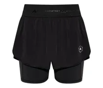 2-in-1 Sport-Shorts mit Logo-Print - Schwarz