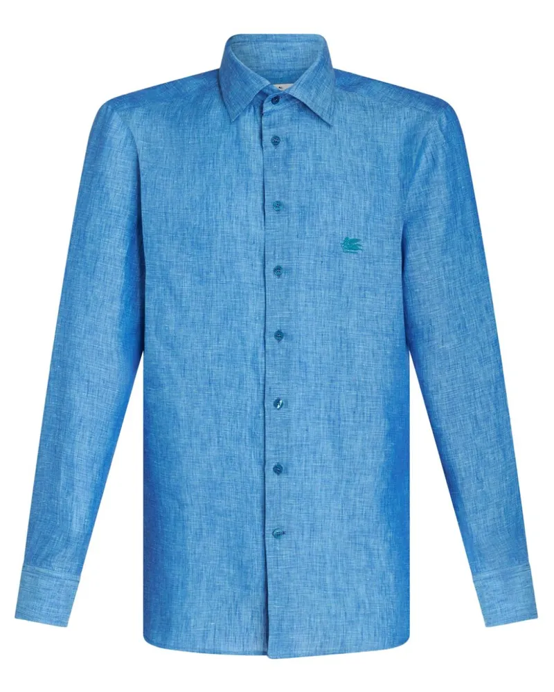 Etro Meliertes Hemd mit Pegaso-Stickerei - Blau Blau