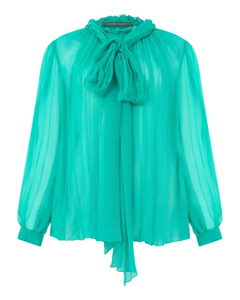 Alberta Ferretti pussy-bow pleated blouse - Grün Grün