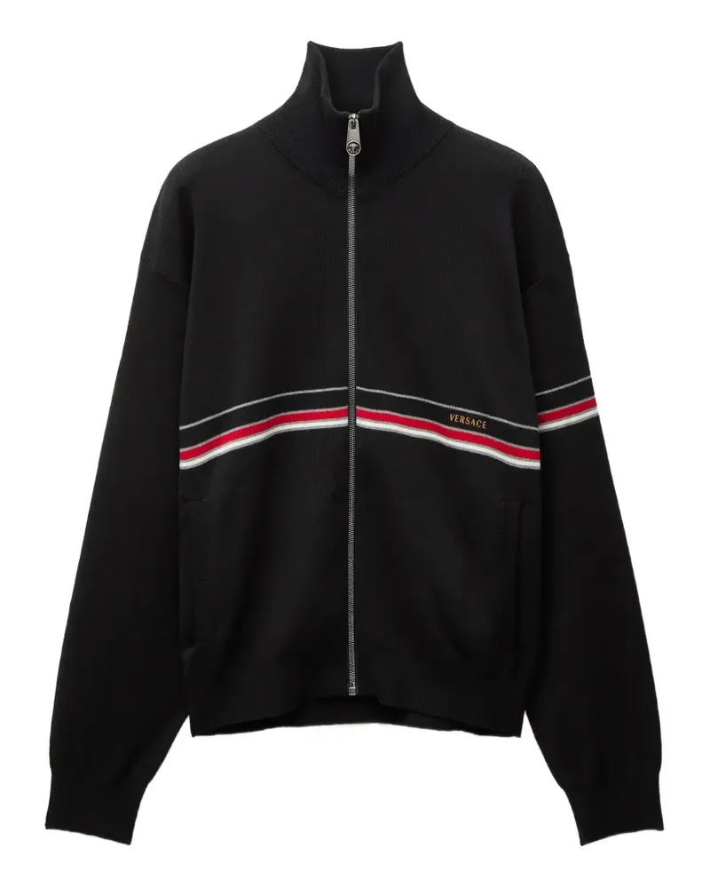 Versace embroidered-logo cotton-knit zip cardigan - Schwarz Schwarz
