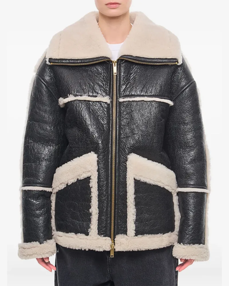 HALFBOY Lederjacke mit Shearling-Einsatz - Schwarz Schwarz
