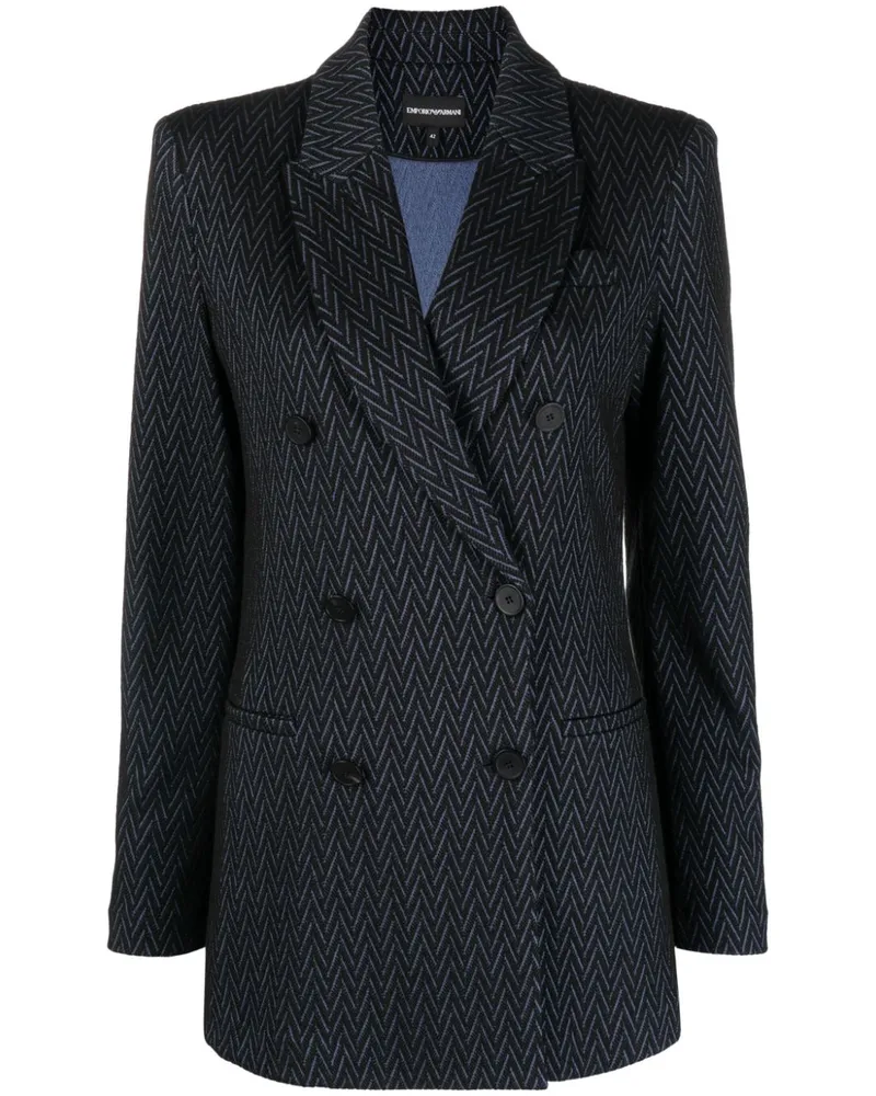 Emporio Armani Doppelreihiger Blazer mit Fischgrätenmuster - Blau Blau
