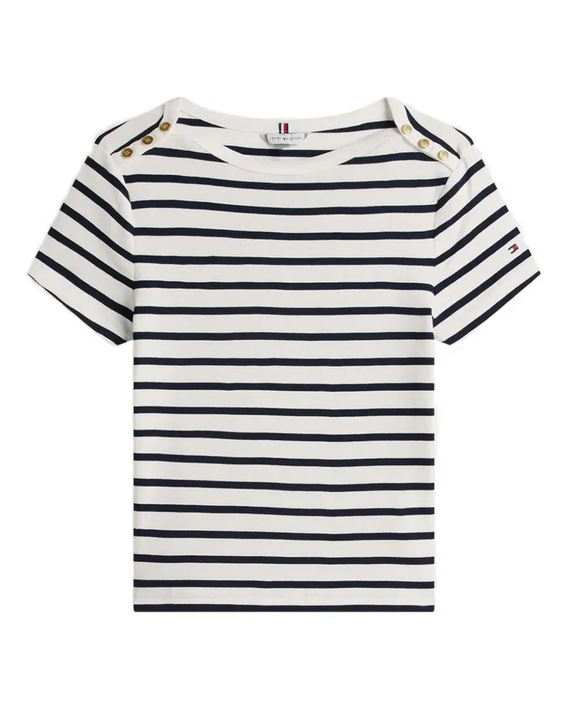 Tommy Hilfiger striped button-detail T-shirt - Weiß Weiß