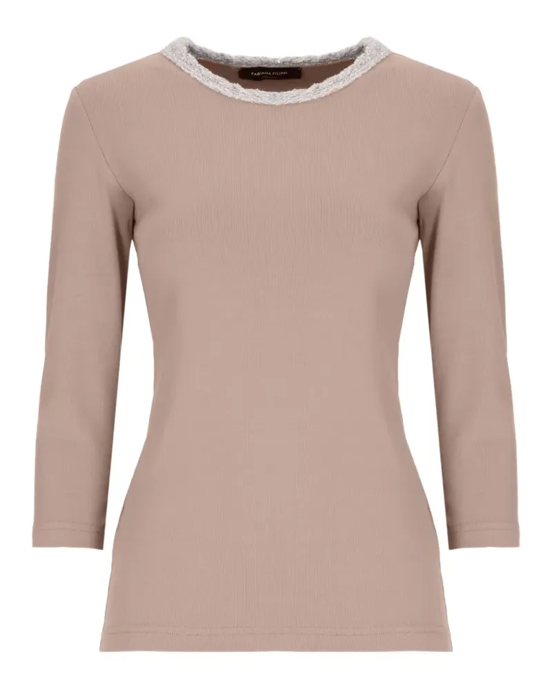 Fabiana Filippi T-Shirt mit Pailletten und Dreiviertelärmeln - Nude Nude