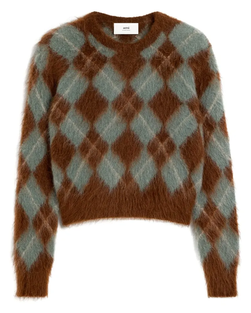 AMI Paris Gebürsteter Pullover mit Argyle-Muster - Braun Braun