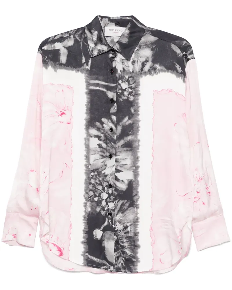 Ermanno Scervino Satinhemd mit Blumen-Print - Schwarz Schwarz