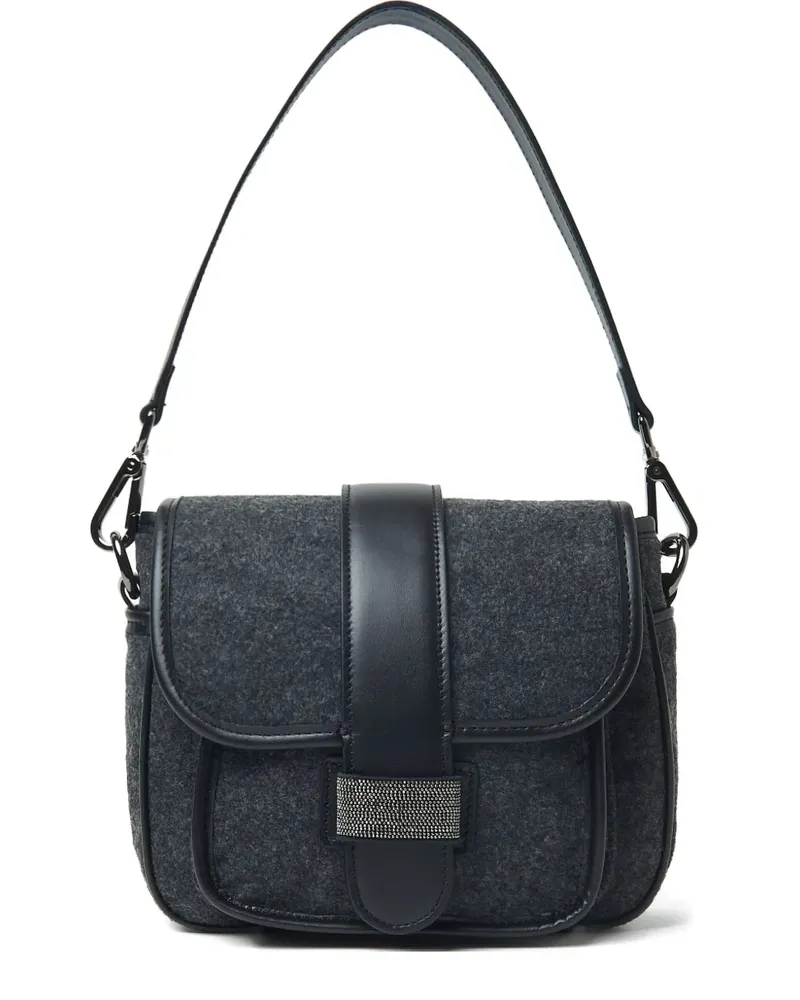 Peserico Schultertasche mit Lederbesatz - Grau Grau