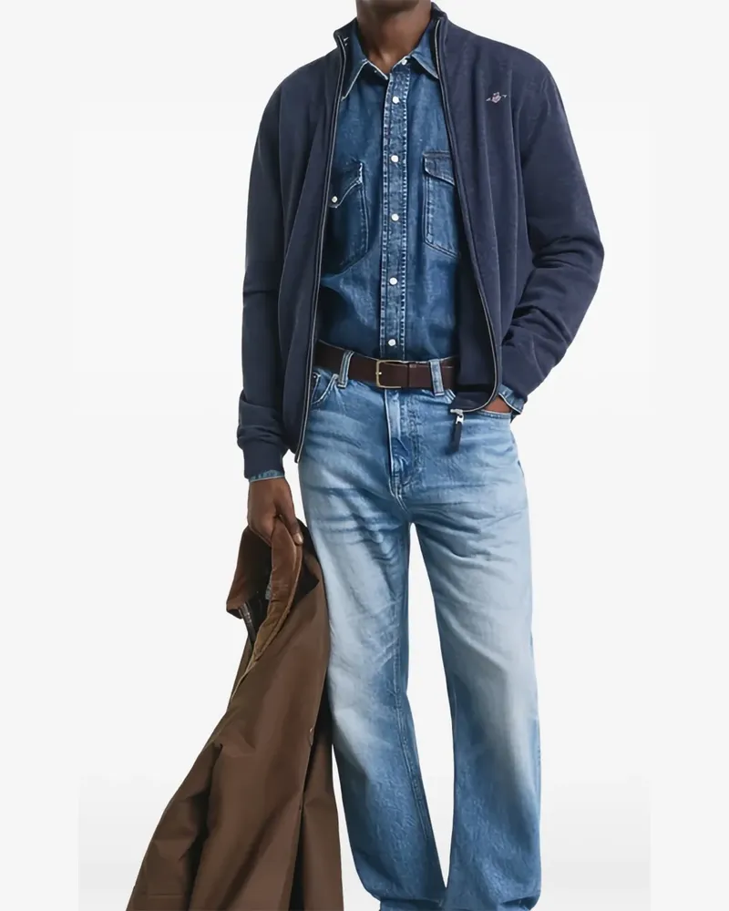 Gant Superfine Cardigan mit Reißverschluss - Blau Blau