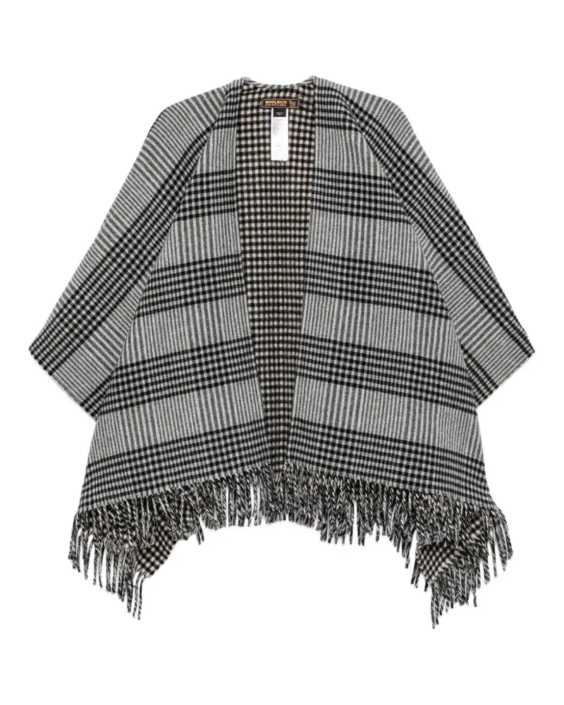 Woolrich Poncho mit Karomuster und Fransen - Grau Grau