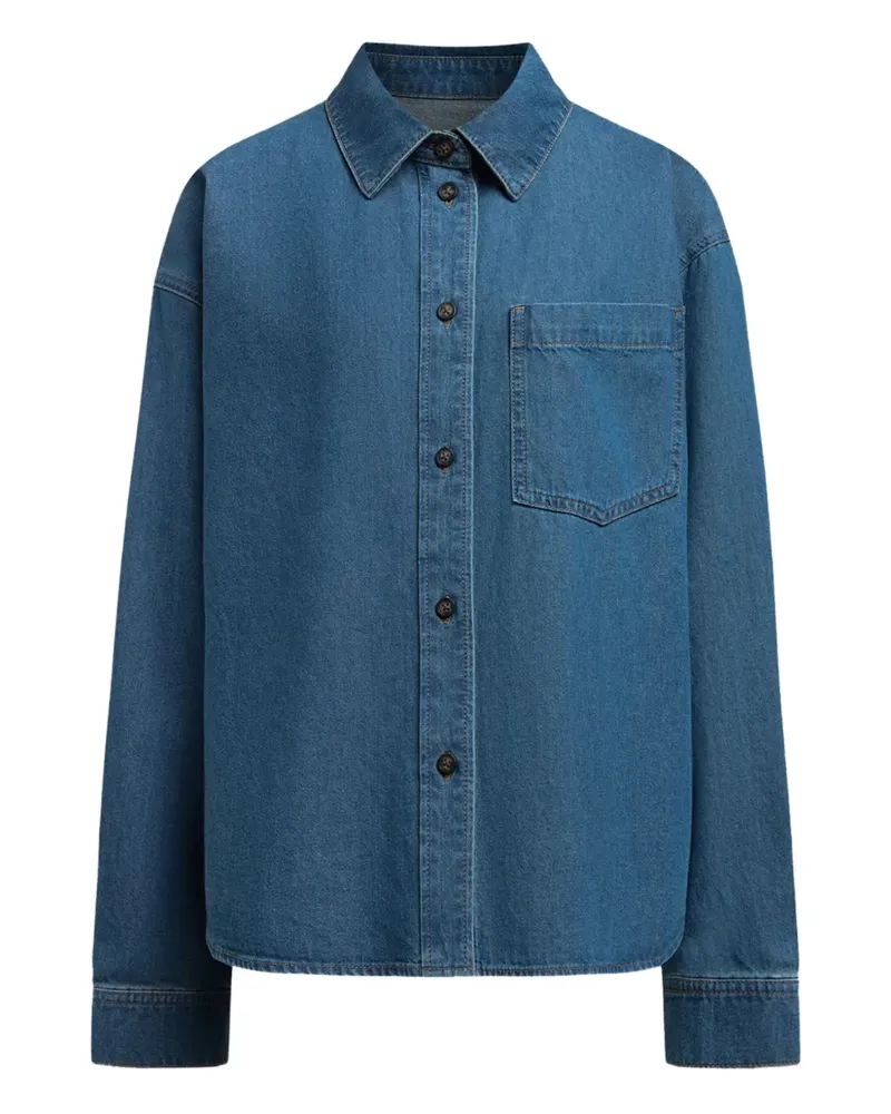 12 STOREEZ Geknöpftes Jeanshemd - Blau Blau
