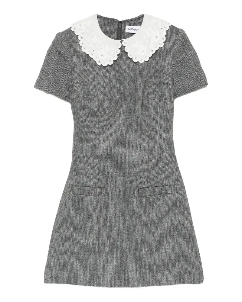 Self-Portrait Minikleid mit Fischgrätenmuster - Grau Grau