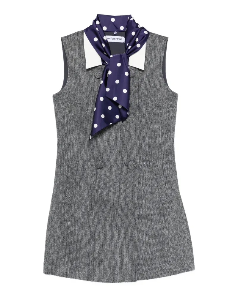 Self-Portrait Minikleid mit Fischgrätenmuster - Grau Grau
