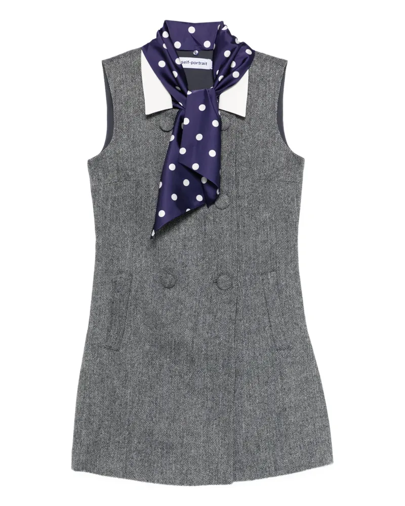 Self-Portrait herringbone-design mini dress - Grau Grau