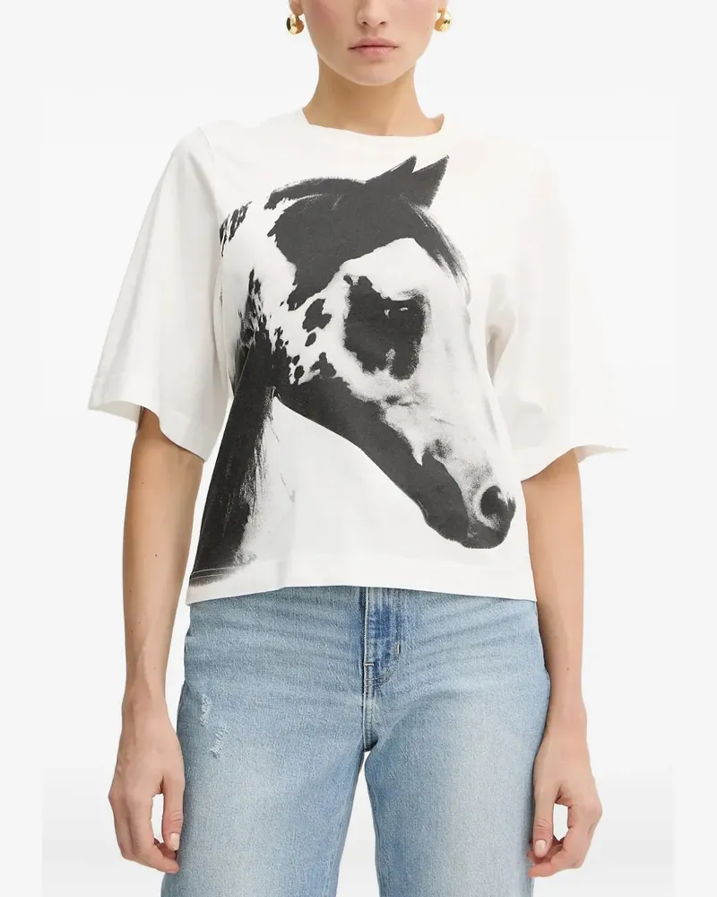 Pinko Oberteil mit Pferdekopf-Print - Weiß Weiß