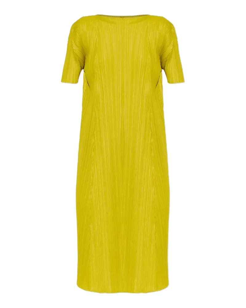 Issey Miyake pleated short-sleeved midi dress - Gelb Gelb