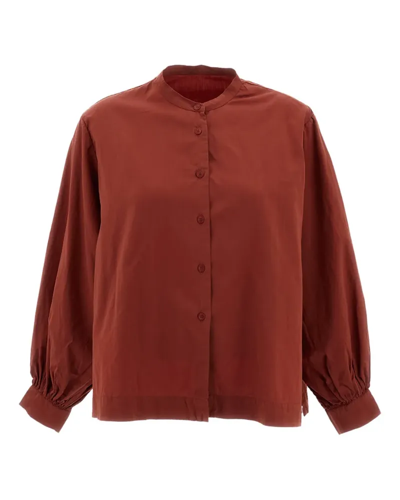 Casey Casey Biggy Grandad band-collar gathered-sleeve shirt - Braun Braun