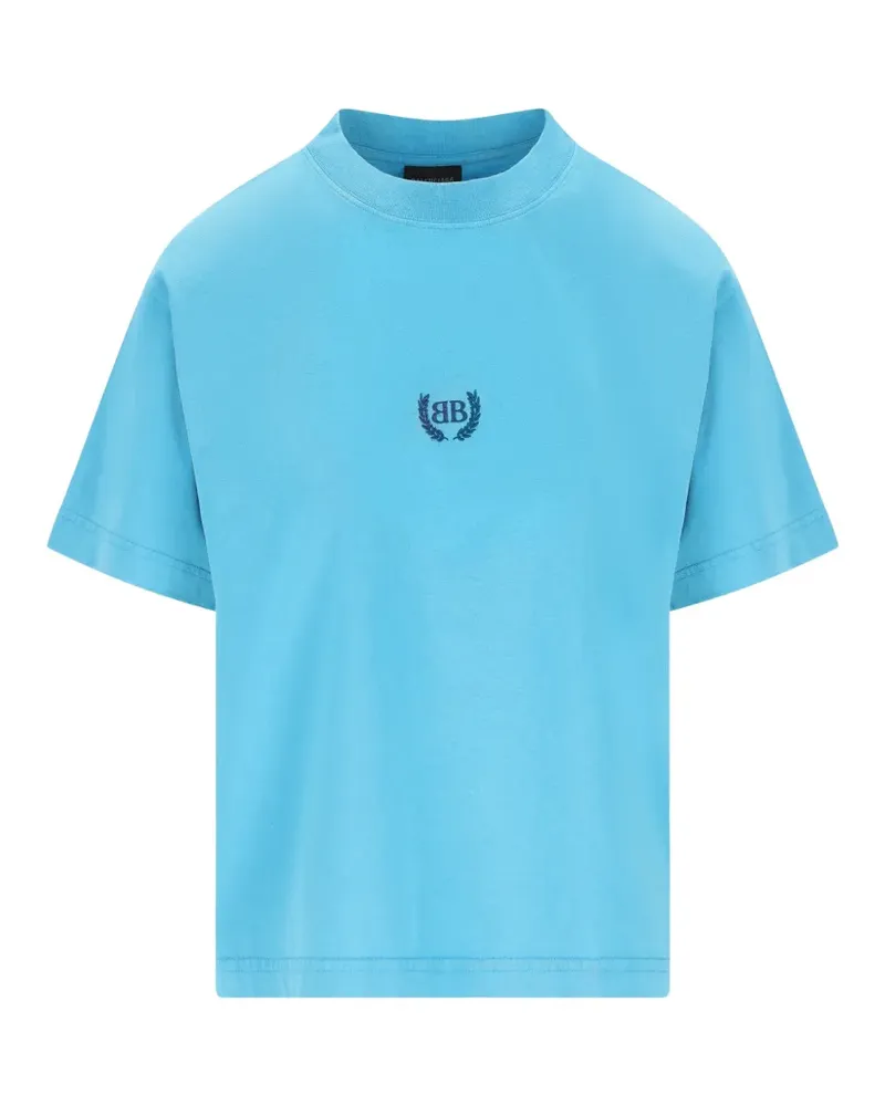 Balenciaga short-sleeve logo-embroidery T-shirt - Blau Blau