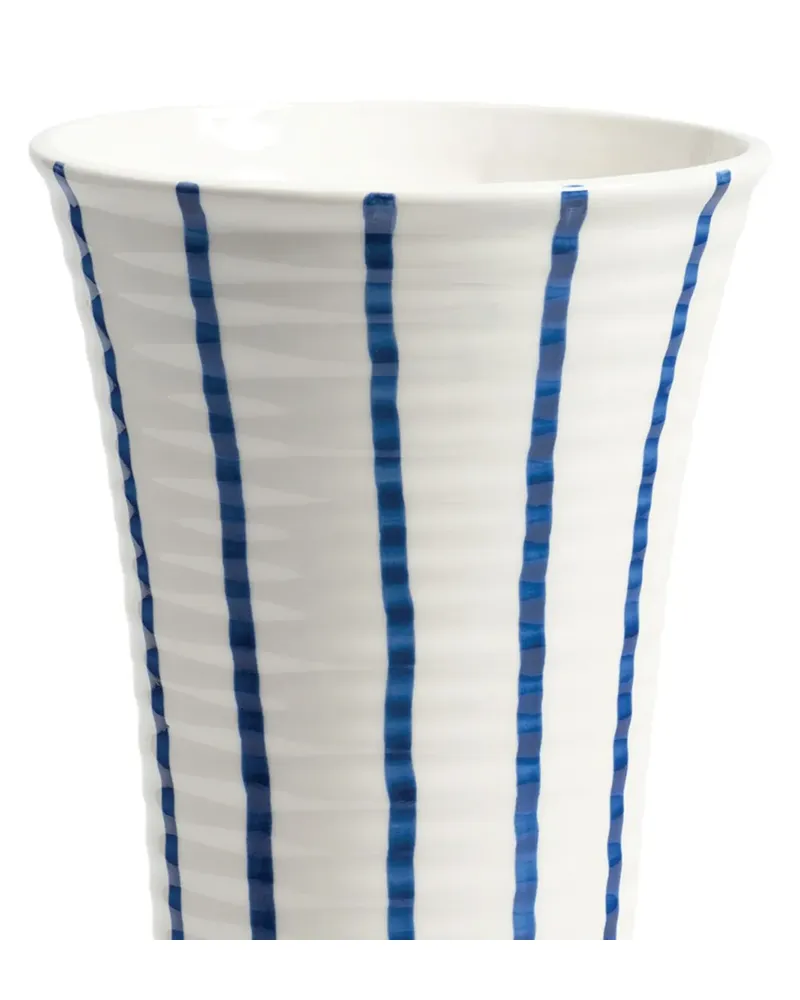 &k amsterdam Gestreifte Sockel-Vase (19cm x 37,5cm) - Weiß Weiß