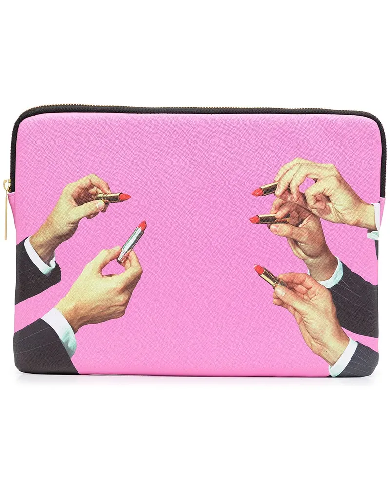 Seletti Laptophülle mit Lippenstift-Print - Rosa Rosa