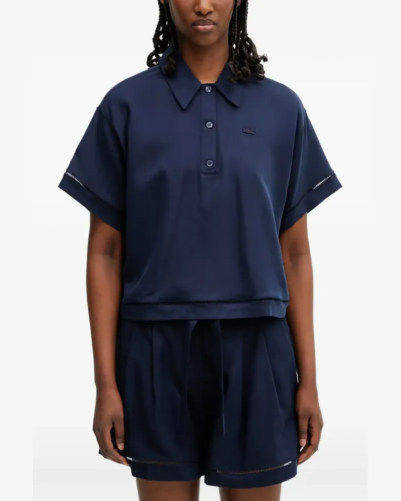 Lacoste logo-patch open-work polo shirt - Blau Blau