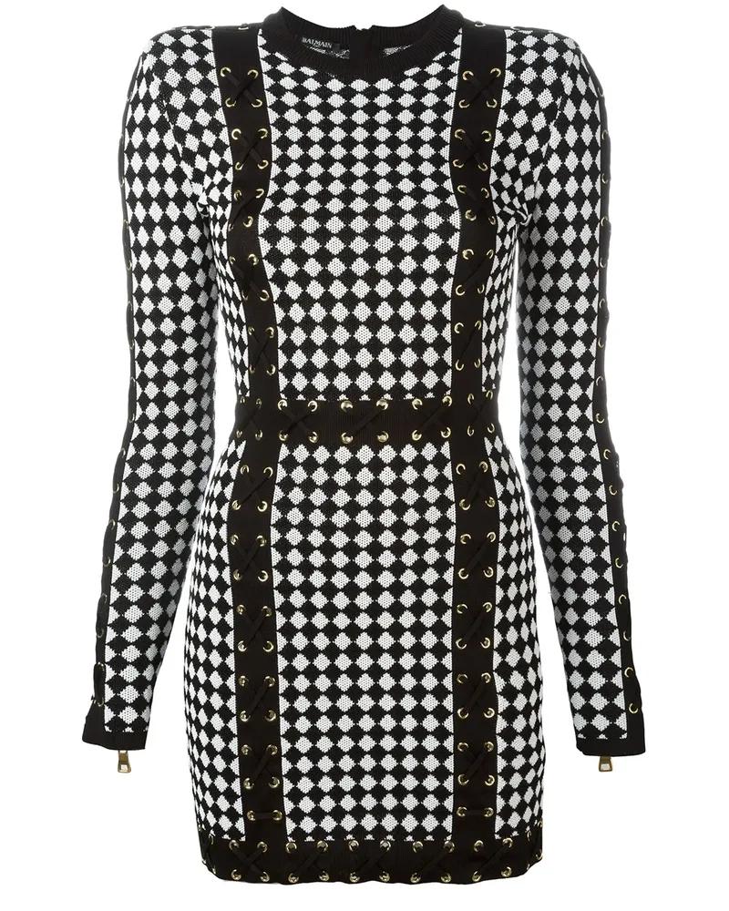 Balmain Strickkleid mit Schachbrettmuster - Schwarz Schwarz