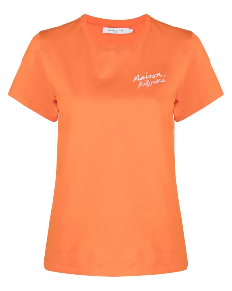 Kitsuné T-Shirt mit Logo-Stickerei Orange