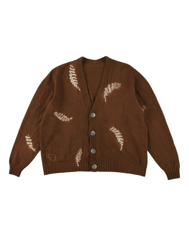 Suzusan Geknöpfter Cardigan mit Farnmotiv - Braun Braun